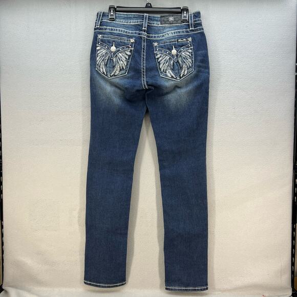 Miss Me Jeans Women's 29x33 (8) Blue Straight Embellished Angel Wings Blingy - Picture 3 of 15